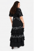 La Qayara Black Embellished Short Sleeve Ruffled Maxi Dress