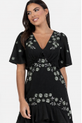 La Qayara Black Embellished Short Sleeve Ruffled Maxi Dress