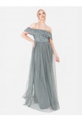 La Qayara Off-Shoulder Sequin Embellished Georgette & Soft Net Maxi Dress