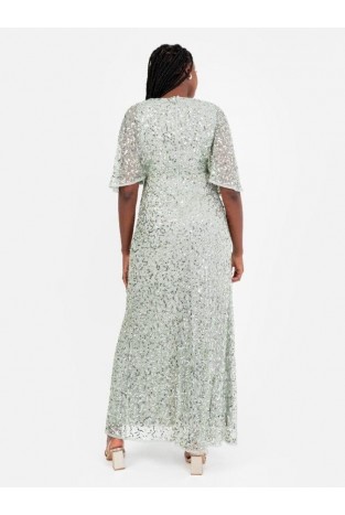 La Qayara Black Georgette & Soft Net Maxi Dress with Ruffled Flutter Sleeves and High Slit