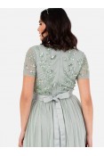 La Qayara Sage Green Sequin Embellished Georgette Maxi Dress with Tie-Up Back