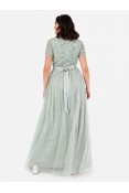 La Qayara Sage Green Sequin Embellished Georgette Maxi Dress with Tie-Up Back