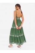 La Qayara Green Georgette Maxi Dress with Floral Sequin & Bead Work and Bishop Sleeves