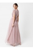 La Qayara Frosted Pink Chevron Sequin Embellished Georgette & Soft Net Maxi Dress