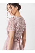 La Qayara Frosted Pink Chevron Sequin Embellished Georgette & Soft Net Maxi Dress