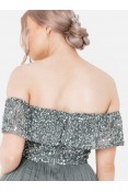 La Qayara Off-Shoulder Sequin Embellished Georgette & Soft Net Maxi Dress