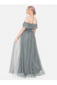 La Qayara Off-Shoulder Sequin Embellished Georgette & Soft Net Maxi Dress