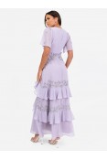 La Qayara Lilac Embellished Short Sleeve Ruffled Maxi Dress