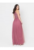 La Qayara Desert Rose Sequin Embellished Georgette Halter-Neck Maxi Dress with Soft Net Layered Skirt