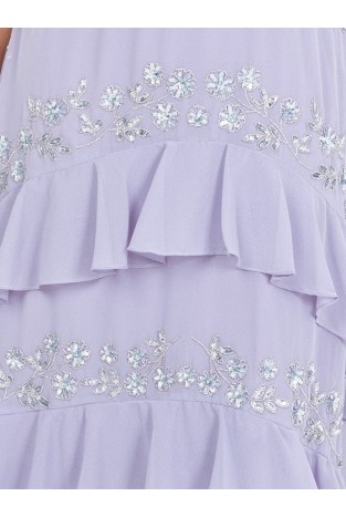 La Qayara Lilac Embellished Short Sleeve Ruffled Maxi Dress