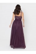 La Qayara Berry Sequin & Bead Embellished Georgette Maxi Dress with Soft Net Pleated Skirt