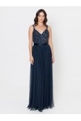 La Qayara Navy Blue Sequin & Bead Embellished Georgette Maxi Dress with Soft Net Skirt