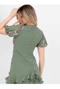 La Qayara Dark Sage Green Embellished Georgette Maxi Dress with Ruffles