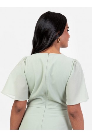 La Qayara Sage Green Floral Embroidered Georgette Maxi Dress with Soft Net & Front Slit