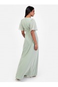 La Qayara Sage Green Floral Embroidered Georgette Maxi Dress with Soft Net & Front Slit
