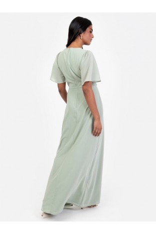 La Qayara Sage Green Floral Embroidered Georgette Maxi Dress with Soft Net & Front Slit