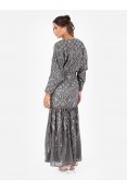 La Qayara Celestial Grey All-Over Sequin & Bead Embellished Georgette Layered Midaxi Dress