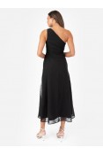 La Qayara Black One-Shoulder Radiating Sequin Embellished Georgette Midaxi Dress