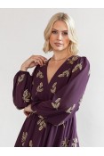 La Qayara Berry Gold Embroidered Georgette Mini Dress with Soft Net Overlay