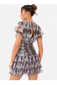 La Qayara Muted Lavender Embroidered Georgette Mini Dress with Soft Net Ruffles