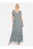 La Qayara Misty Green Chevron Sequin Embellished Georgette & Soft Net Maxi Dress