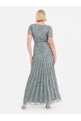 La Qayara Misty Green Chevron Sequin Embellished Georgette & Soft Net Maxi Dress