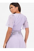 La Qayara Lilac Embellished Short Sleeve Ruffled Maxi Dress