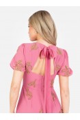 La Qayara Rosey Pink Puff Sleeve Floral Midaxi Dress